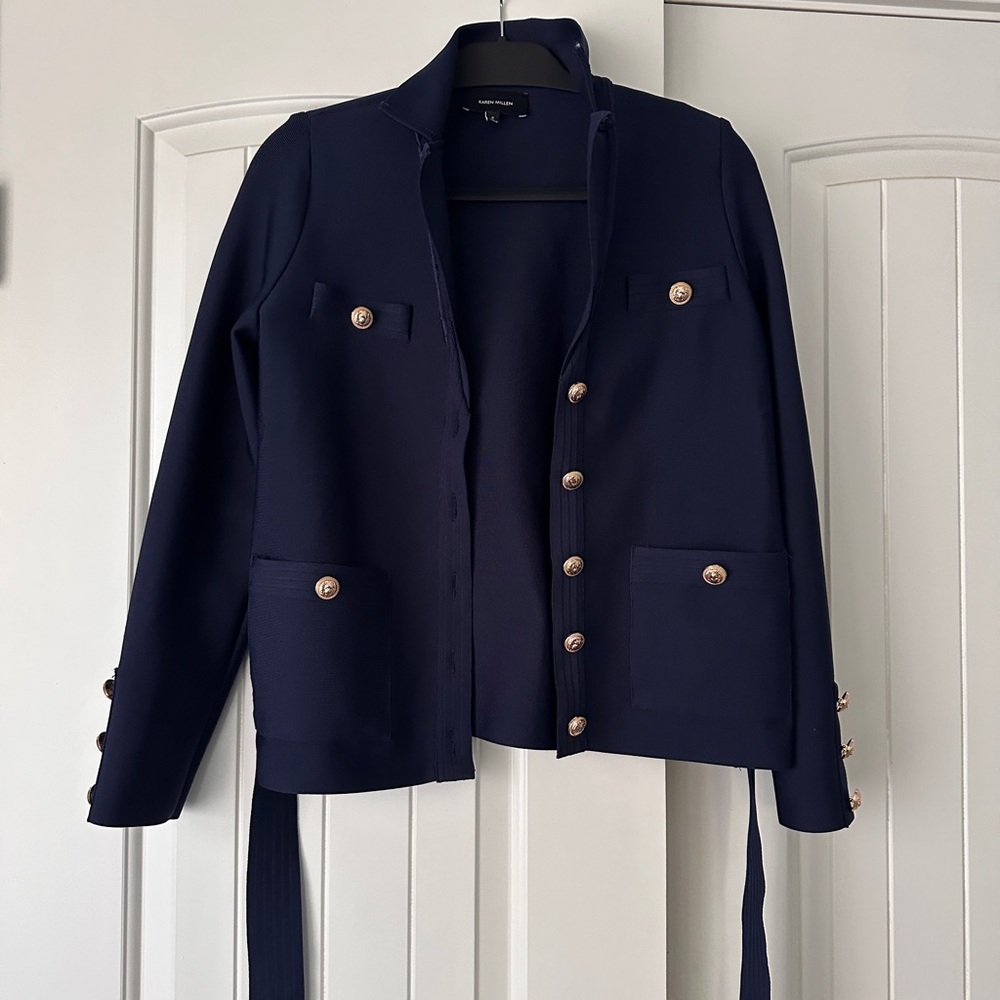 Karen Millen Belted Military Detail Bandage Jacket Navy Size S